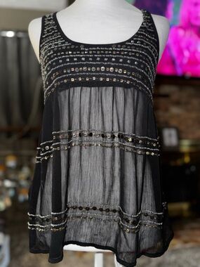living doll Black Sheer Embellished Tank Top